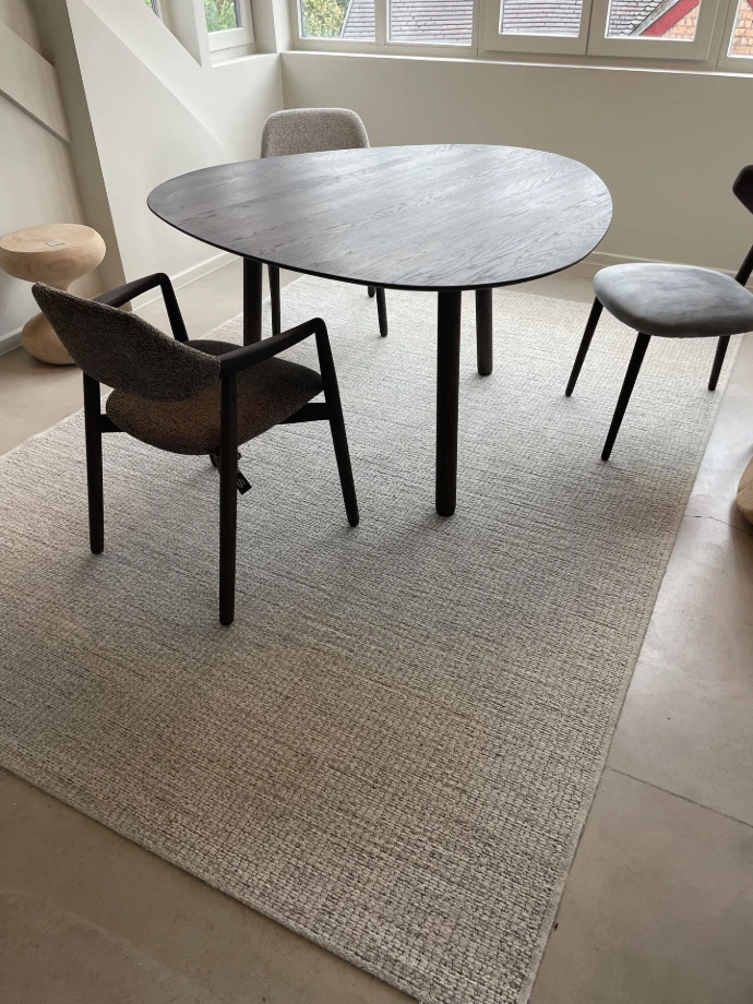 Lichtgrijs tapijt High Line RAG 6006-99 onder een eettafel